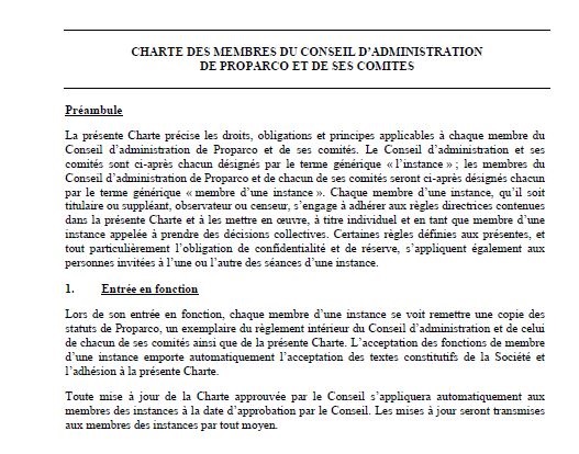 Charte du conseil d'administration de Proparco