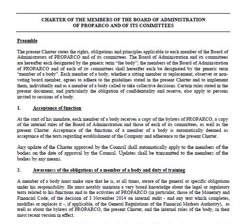 Charter of Proparco board